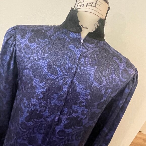 HANAE MORI DRESS SILK VTG 80’s Sz 6 PURPLE BLACK WHIMSIGOTH SOPHISTICATED - Picture 16 of 16